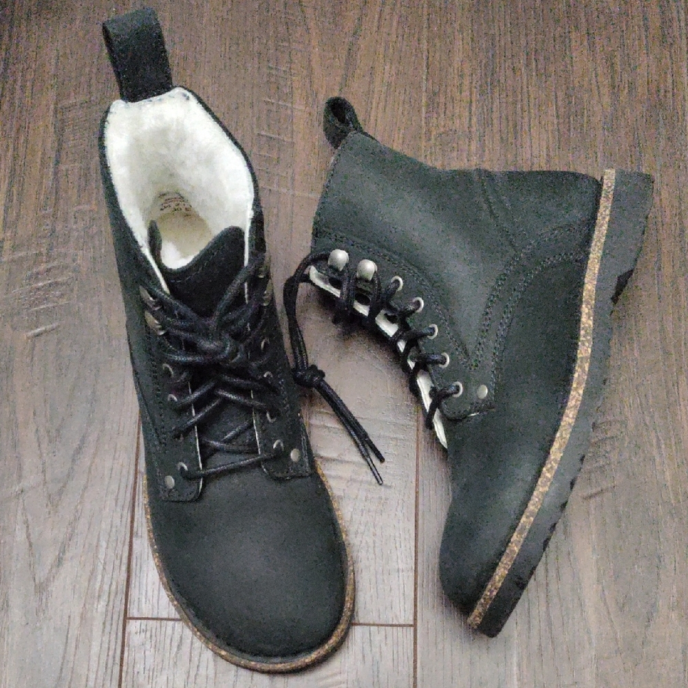 Birkenstock "Bryson" Shearling Black Nubuck Leather Combat Boots